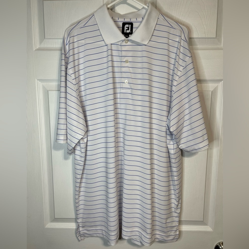 Footjoy FJ Mens XL Golf Performance Polo Shirt Blue & White Striped (small flaw)